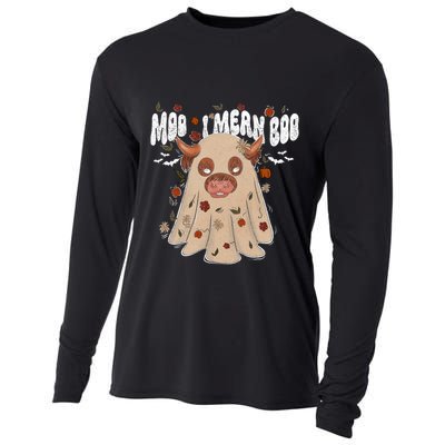 Moo I Mean Boo Funny Halloween Pig Ghost Cooling Performance Long Sleeve Crew