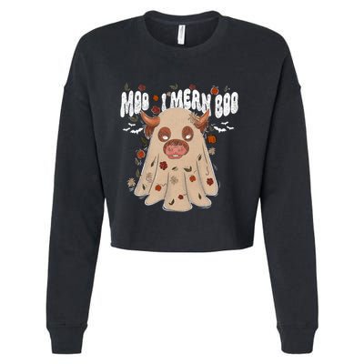Moo I Mean Boo Funny Halloween Pig Ghost Cropped Pullover Crew