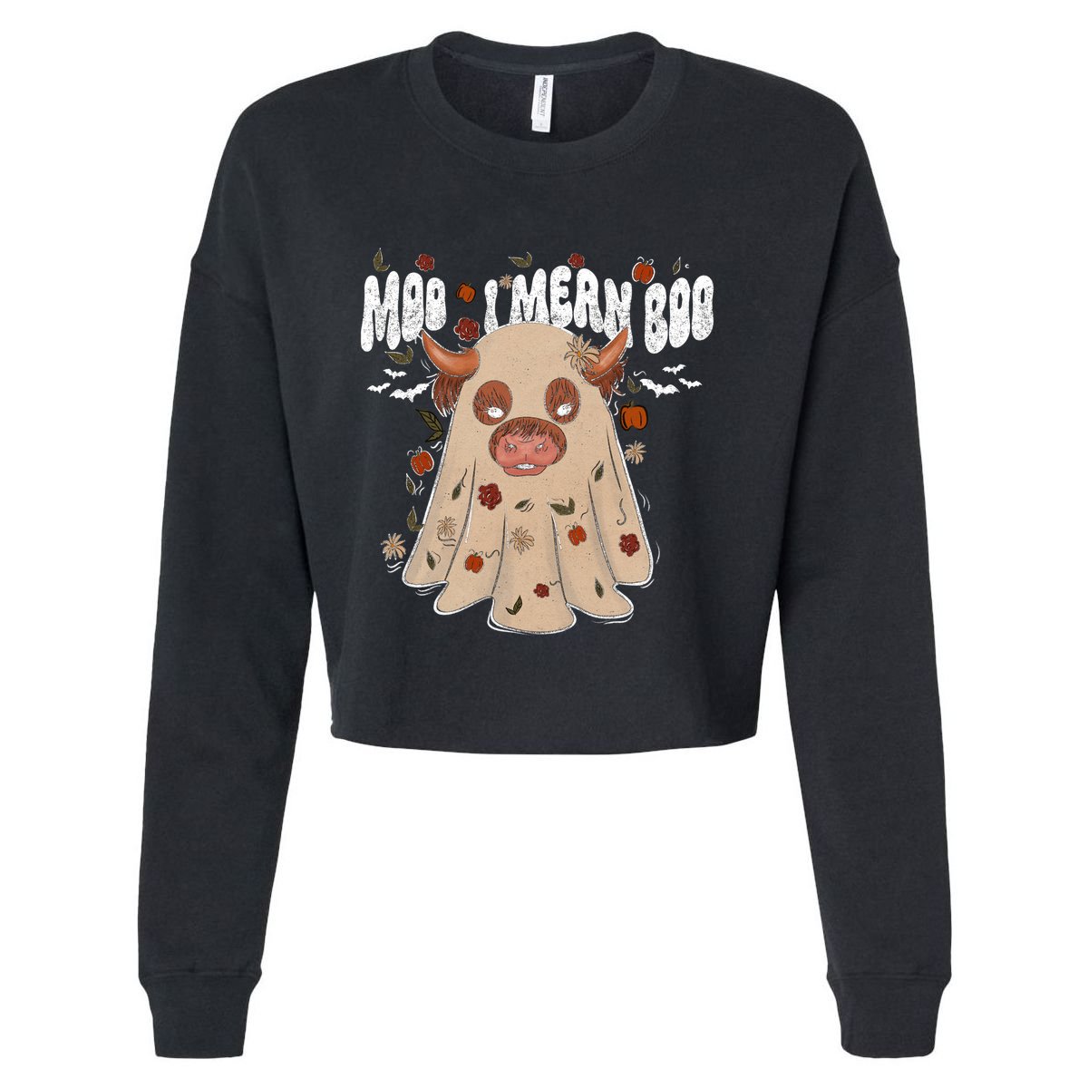 Moo I Mean Boo Funny Halloween Pig Ghost Cropped Pullover Crew