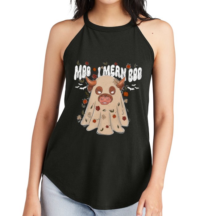 Moo I Mean Boo Funny Halloween Pig Ghost Women's Perfect Tri Rocker Tank