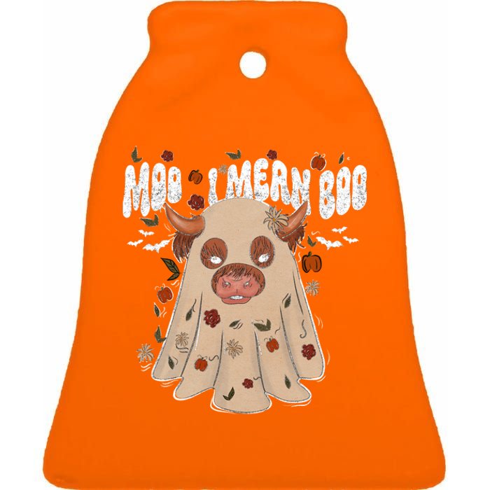 Moo I Mean Boo Funny Halloween Pig Ghost Ceramic Bell Ornament