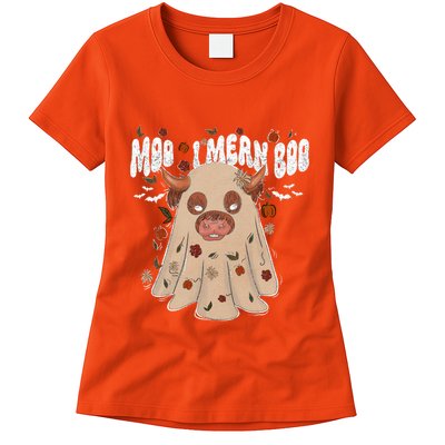 Moo I Mean Boo Funny Halloween Pig Ghost Womens T-Shirt