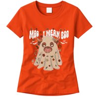 Moo I Mean Boo Funny Halloween Pig Ghost Womens T-Shirt