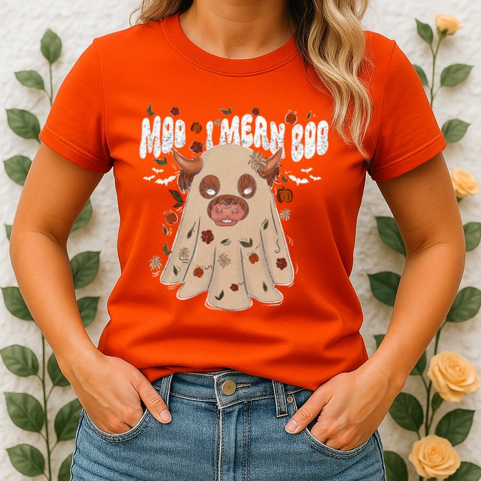 Moo I Mean Boo Funny Halloween Pig Ghost Womens T-Shirt