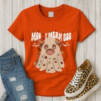Moo I Mean Boo Funny Halloween Pig Ghost Womens T-Shirt
