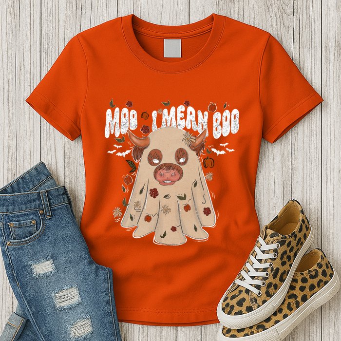 Moo I Mean Boo Funny Halloween Pig Ghost Womens T-Shirt