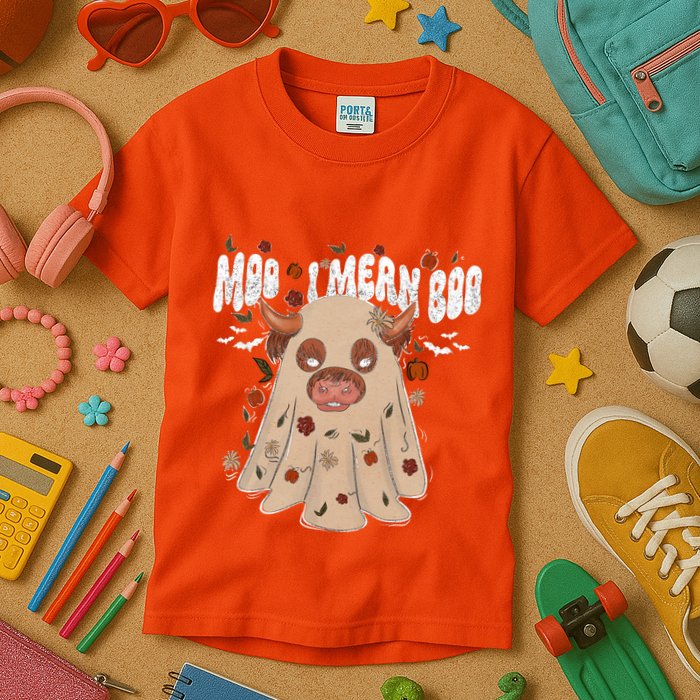 Moo I Mean Boo Funny Halloween Pig Ghost Kids T-Shirt