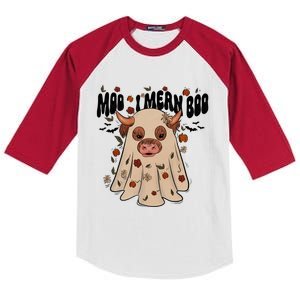 Moo I Mean Boo Funny Halloween Pig Ghost Kids Colorblock Raglan Jersey