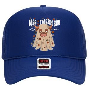 Moo I Mean Boo Funny Halloween Pig Ghost High Crown Mesh Back Trucker Hat