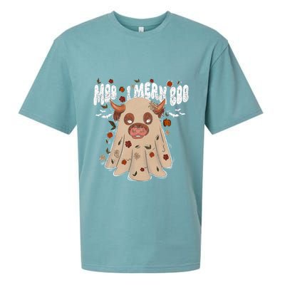 Moo I Mean Boo Funny Halloween Pig Ghost Sueded Cloud Jersey T-Shirt