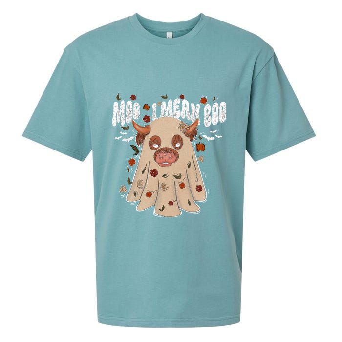Moo I Mean Boo Funny Halloween Pig Ghost Sueded Cloud Jersey T-Shirt