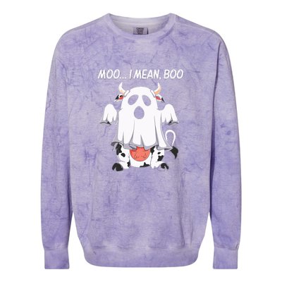 Moo I Mean Boo Ghost Cow Funny Halloween Colorblast Crewneck Sweatshirt