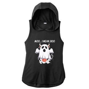 Moo I Mean Boo Ghost Cow Funny Halloween Ladies PosiCharge Tri-Blend Wicking Draft Hoodie Tank