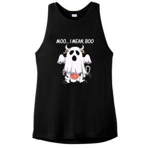 Moo I Mean Boo Ghost Cow Funny Halloween Ladies PosiCharge Tri-Blend Wicking Tank