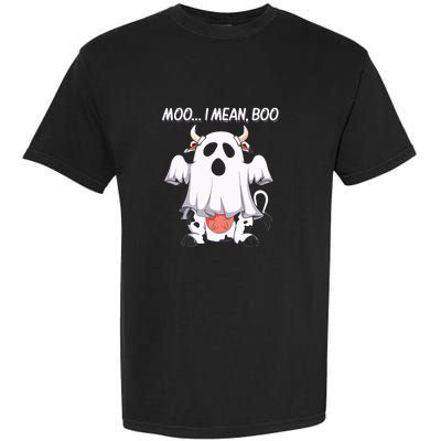 Moo I Mean Boo Ghost Cow Funny Halloween Garment-Dyed Heavyweight T-Shirt