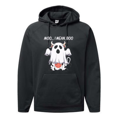 Moo I Mean Boo Ghost Cow Funny Halloween Performance Fleece Hoodie