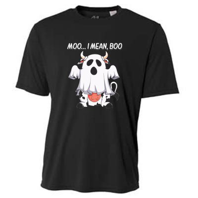 Moo I Mean Boo Ghost Cow Funny Halloween Cooling Performance Crew T-Shirt