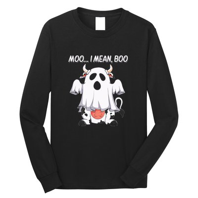 Moo I Mean Boo Ghost Cow Funny Halloween Long Sleeve Shirt