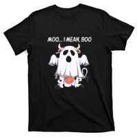 Moo I Mean Boo Ghost Cow Funny Halloween T-Shirt