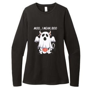 Moo I Mean Boo Ghost Cow Funny Halloween Womens CVC Long Sleeve Shirt