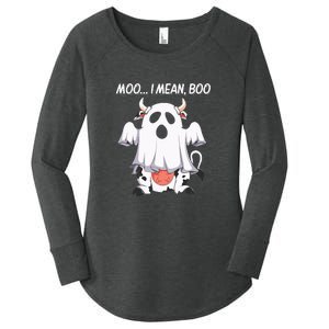 Moo I Mean Boo Ghost Cow Funny Halloween Women's Perfect Tri Tunic Long Sleeve Shirt