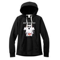 Moo I Mean Boo Ghost Cow Funny Halloween Women's Fleece Hoodie