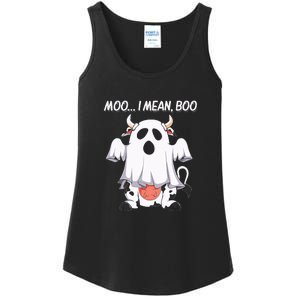 Moo I Mean Boo Ghost Cow Funny Halloween Ladies Essential Tank