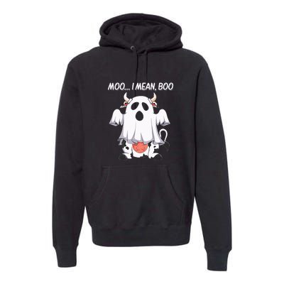 Moo I Mean Boo Ghost Cow Funny Halloween Premium Hoodie