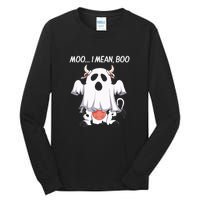 Moo I Mean Boo Ghost Cow Funny Halloween Tall Long Sleeve T-Shirt