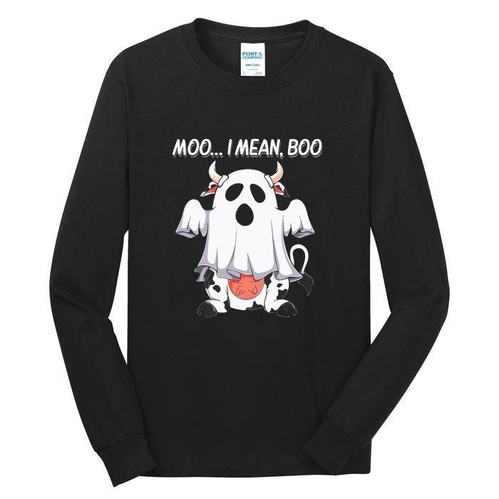 Moo I Mean Boo Ghost Cow Funny Halloween Tall Long Sleeve T-Shirt