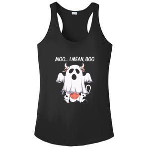 Moo I Mean Boo Ghost Cow Funny Halloween Ladies PosiCharge Competitor Racerback Tank