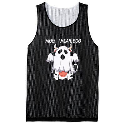 Moo I Mean Boo Ghost Cow Funny Halloween Mesh Reversible Basketball Jersey Tank