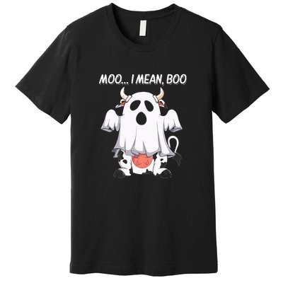 Moo I Mean Boo Ghost Cow Funny Halloween Premium T-Shirt