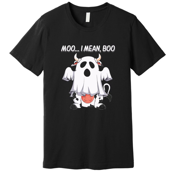 Moo I Mean Boo Ghost Cow Funny Halloween Premium T-Shirt