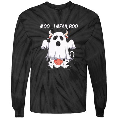 Moo I Mean Boo Ghost Cow Funny Halloween Tie-Dye Long Sleeve Shirt