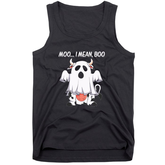 Moo I Mean Boo Ghost Cow Funny Halloween Tank Top