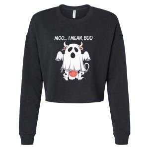 Moo I Mean Boo Ghost Cow Funny Halloween Cropped Pullover Crew