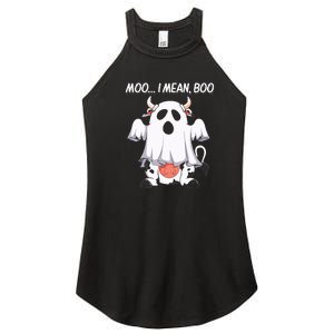 Moo I Mean Boo Ghost Cow Funny Halloween Women's Perfect Tri Rocker Tank