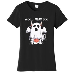 Moo I Mean Boo Ghost Cow Funny Halloween Women's T-Shirt