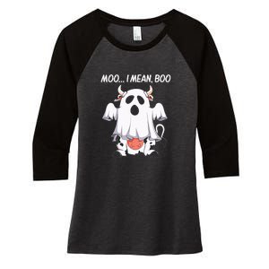 Moo I Mean Boo Ghost Cow Funny Halloween Women's Tri-Blend 3/4-Sleeve Raglan Shirt