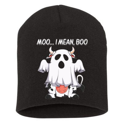 Moo I Mean Boo Ghost Cow Funny Halloween Short Acrylic Beanie