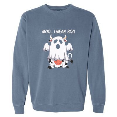 Moo I Mean Boo Ghost Cow Funny Halloween Garment-Dyed Sweatshirt