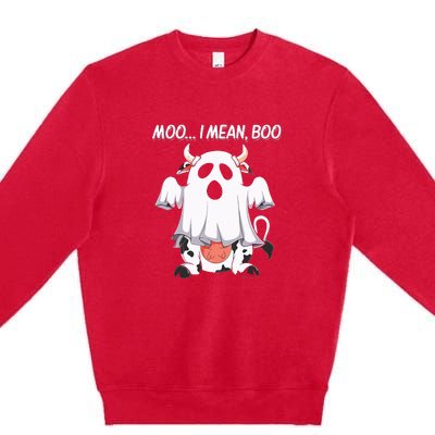 Moo I Mean Boo Ghost Cow Funny Halloween Premium Crewneck Sweatshirt