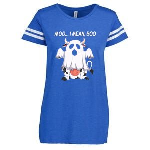 Moo I Mean Boo Ghost Cow Funny Halloween Enza Ladies Jersey Football T-Shirt