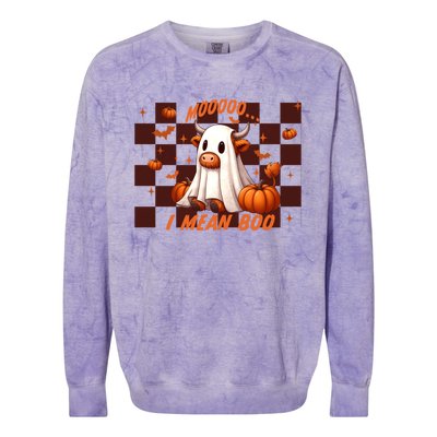 Moo I Mean Boo Highland Cow Checkered Halloween Costume Cute Gift Colorblast Crewneck Sweatshirt