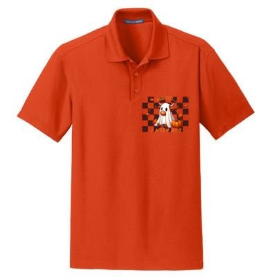 Moo I Mean Boo Highland Cow Checkered Halloween Costume Cute Gift Dry Zone Grid Polo