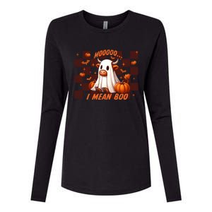 Moo I Mean Boo Highland Cow Checkered Halloween Costume Cute Gift Womens Cotton Relaxed Long Sleeve T-Shirt