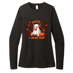 Moo I Mean Boo Highland Cow Checkered Halloween Costume Cute Gift Womens CVC Long Sleeve Shirt