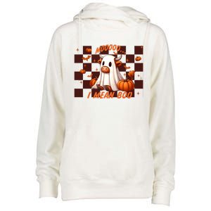 Moo I Mean Boo Highland Cow Checkered Halloween Costume Cute Gift Womens Funnel Neck Pullover Hood