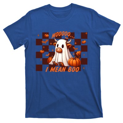 Moo I Mean Boo Highland Cow Checkered Halloween Costume Cute Gift T-Shirt